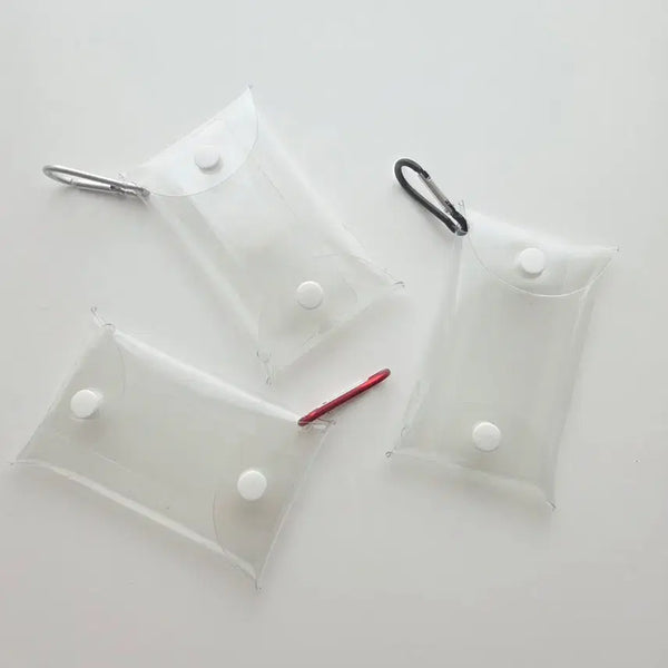 [BUNJANG] Carabiner Mini Pouch with Snap Button / 카라비너 pvc 똑딱이 단추 미니 소품 인형 투명 중형 가챠 파우치