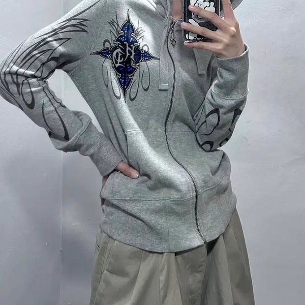 [BUNJANG] Harley-Davidson Cubic Side Flame Zip-Up Hoodie Vintage / 할리데이비슨 큐빅 사이드 플레임 후드집업 빈티지 와투케