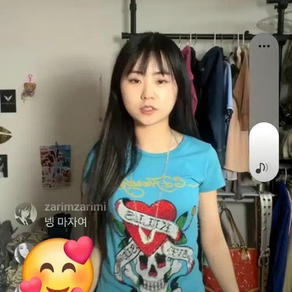 [BUNJANG] Ed Hardy Skull Blue Red Heart T-Shirt / Edyhardy Skull Blue Red Heart Tshirt