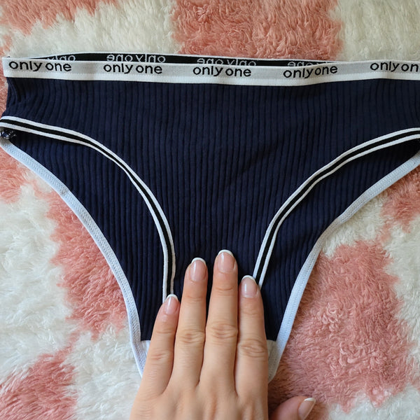[BUNJANG] Women's Navy Ribbed Gingham Briefs / (중고) 밴딩 라인 골지 네이비 여성팬티 H