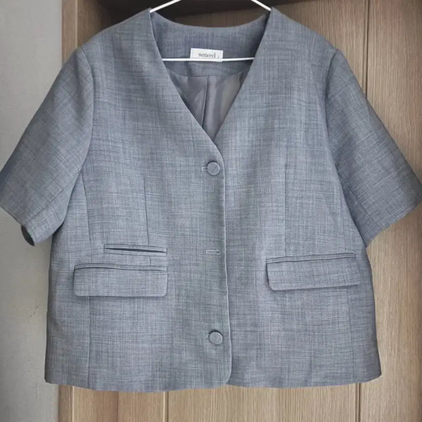 [BUNJANG] Gongoomun Loelang Tweed No-Collar Jacket / 공구우먼 빅사이즈 로엘랑 트위드 노카라 자켓