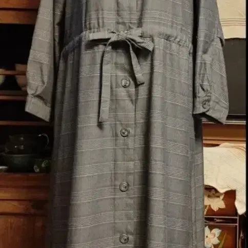 [BUNJANG] Check Pattern Hooded Dress / 얇은 모직 체크 후드 원피스