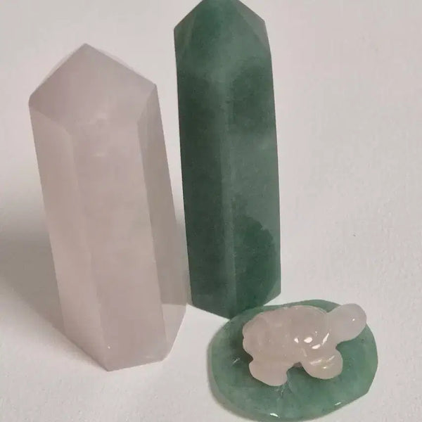 [BUNJANG] Natural Stone Set: Rose Quartz, Green Aventurine, Turtle Carving, Desk Decor / 천연원석 세트 인테리어 소품 (로즈쿼츠 , 그린 아벤츄린,거북이 카빙,포인트) 데스크테리어