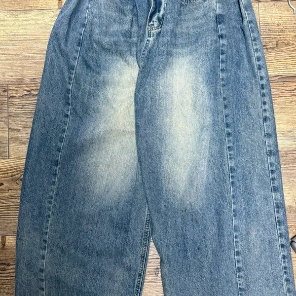 [BUNJANG] Washed Oversized Balloon Fit Denim Wide Pants / 오버핏 워싱 벌룬핏 데님 와이드 팬츠