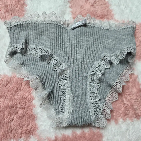 [BUNJANG] Lace Ribbed Gray Women's Panties / (중고) 레이스 골지 리본 그레이 여성팬티 C