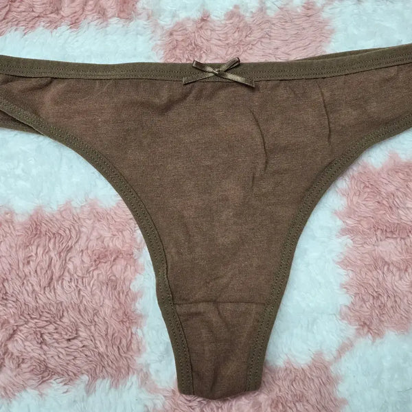 [BUNJANG] Ribbon Point Brown String T-Panty (Used) / (중고) 리본 포인트 브라운 끈 T팬티 A