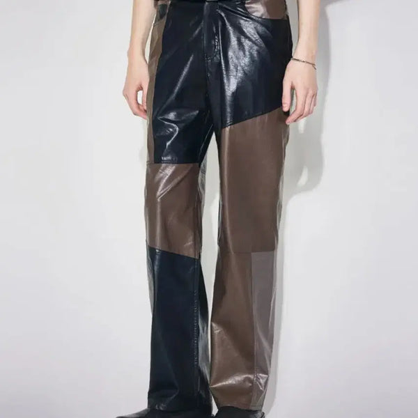 [BUNJANG] Maisonmined Leather Patch Wide Pants / 메종미네드 레더 패치 와이드 팬츠 가죽 바지 48