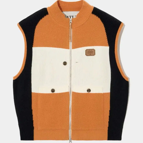 [BUNJANG] Sätter Back Logo Knit Vest Retro Orange L / 세터 백 로고 니트 베스트 집업 레트로 오렌지 L