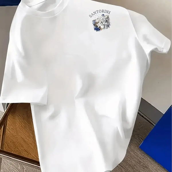 [BUNJANG] Santorini Greece Round Neck T-Shirt / 산토리니 그리스 라운드 반팔 티셔츠 (새제품)