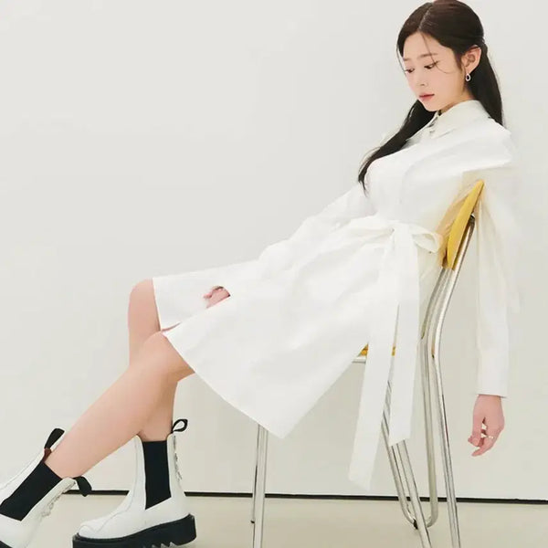 [BUNJANG] Citybreeze Belt Flare Shirt Dress / 시티브리즈 벨트 플레어 셔츠 원피스