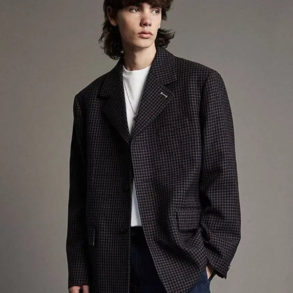 [BUNJANG] IEY Grid Check Jacket Navy / IEY 이에이 GRID CHECK JACKET Navy 체크 자켓 블레이저 L