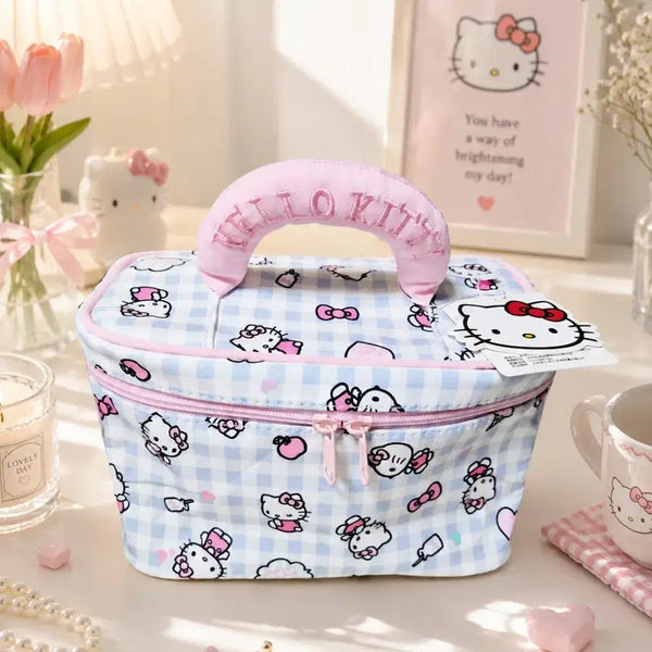 [BUNJANG] Hello Kitty Blue Check Makeup Cosmetic Pouch / (새상품) 헬로키티 블루 체크 메이크업 화장품 파우치