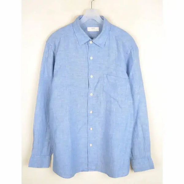 [BUNJANG] Uniqlo Linen Shirt Sky Blue Large / 유니클로 린넨 셔츠 스카이블루 라지