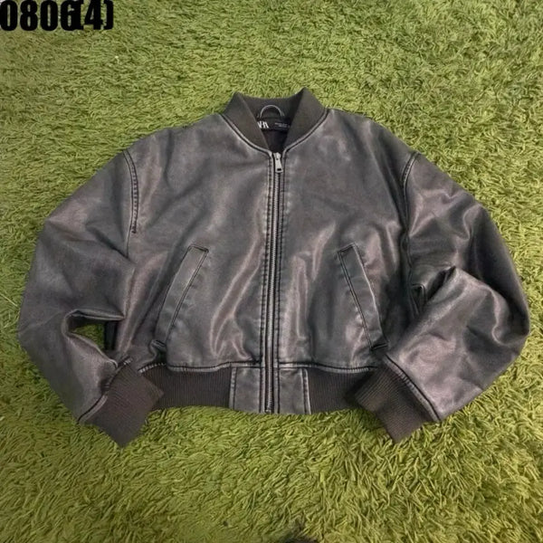 [BUNJANG] Zara Black Leather Bomber Jacket (Size 0806) / 자라 가죽 봄버 자켓 블랙 0806