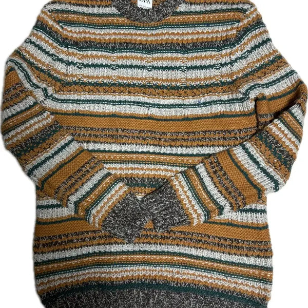 [BUNJANG] ZARA Striped Knit Sweater Orange Beige XL / 자라 니트 스트라이프 패턴 스웨터 오렌지 베이지 XL