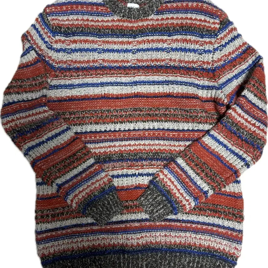 [BUNJANG] Zara Striped Pattern Sweater Orange Red XL / 자라 니트 스트라이프 패턴 스웨터 오렌지 레드 XL