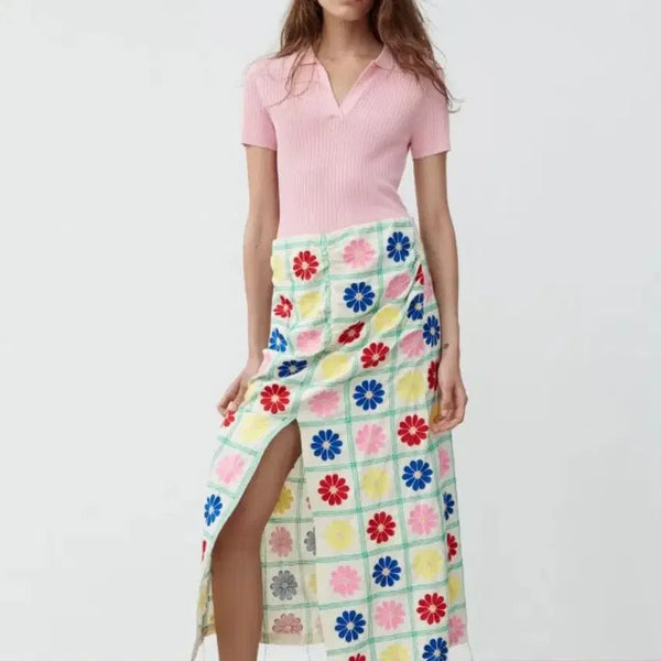 [BUNJANG] ZARA Floral Embroidered Slit Maxi Skirt XS / 자라 플라워 코튼자수 트임 롱스커트 XS