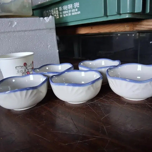 [BUNJANG] Blue Line Ceramic Ramekin Set (5 Pieces) / 도자기 종지 5개 세트 블루라인