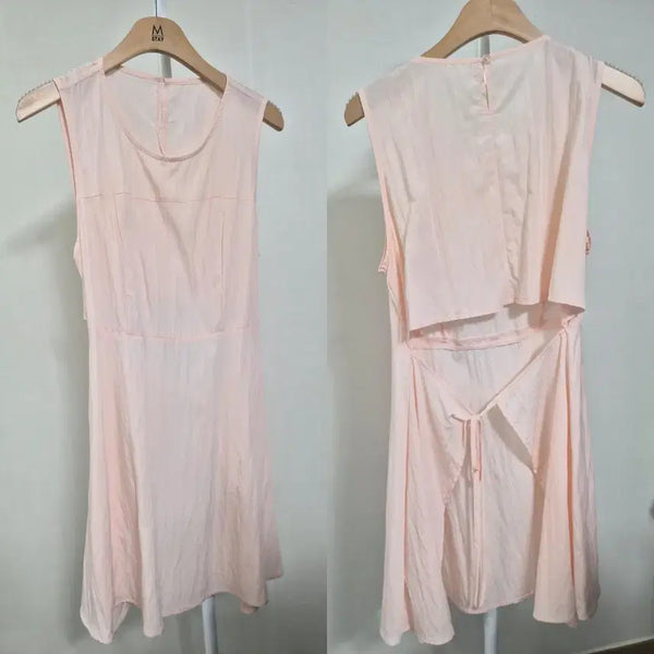 [BUNJANG] Pink Back Open Linen Blend Layered Dress / 레이어드 원피스 바스락 핑크 백오픈형