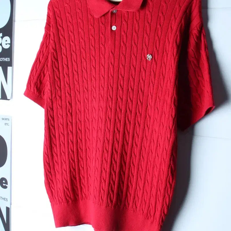 [BUNJANG] Mergo Short Sleeve Collar T-shirt Knit Cable Twisted / (L-XL) 메르고 반팔 카라 티셔츠 니트 케이블 꽈배기-H36598