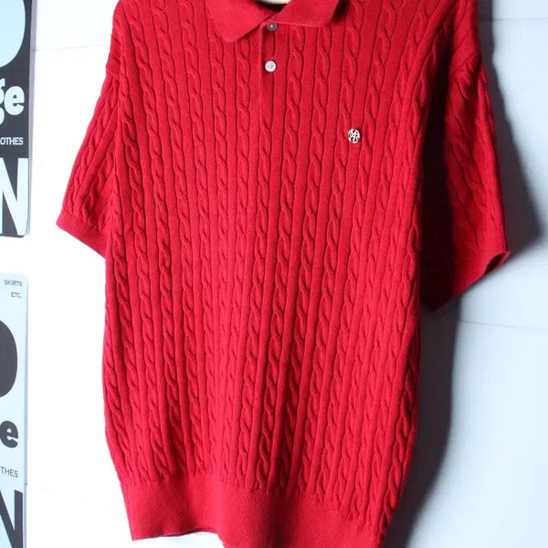[BUNJANG] Mergo Short Sleeve Collar T-shirt Knit Cable Twisted / (L-XL) 메르고 반팔 카라 티셔츠 니트 케이블 꽈배기-H36598