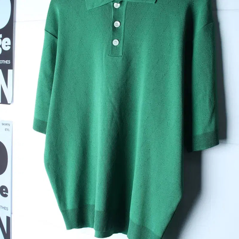 [BUNJANG] Ourscope Argyle Short Sleeve Polo Knit T-Shirt (Green) / (L-XL) 아워스코프 반팔 카라 티셔츠 니트 아가일 그린-H36599