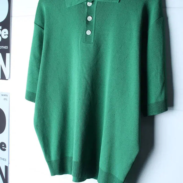 [BUNJANG] Ourscope Argyle Short Sleeve Polo Knit T-Shirt (Green) / (L-XL) 아워스코프 반팔 카라 티셔츠 니트 아가일 그린-H36599