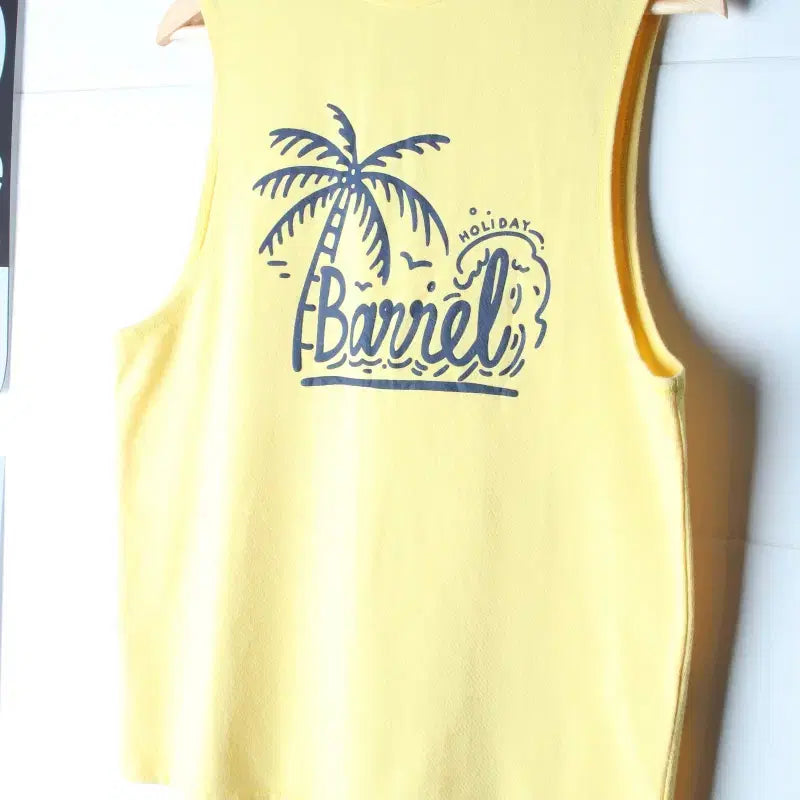[BUNJANG] S-M Barrel Palm Tree Hawaiian Short-Sleeve T-Shirt Yellow / (S-M) 배럴 반팔 티셔츠 민소매 나시 야자수 하와이안 노랑-H36609