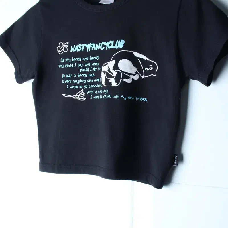 [BUNJANG] W(F) Fanclub T-Shirt Printing Crop Black Kitsch / W(F) 팬시클럽 반팔 티셔츠 프린팅 크롭 블랙 키치-H36612
