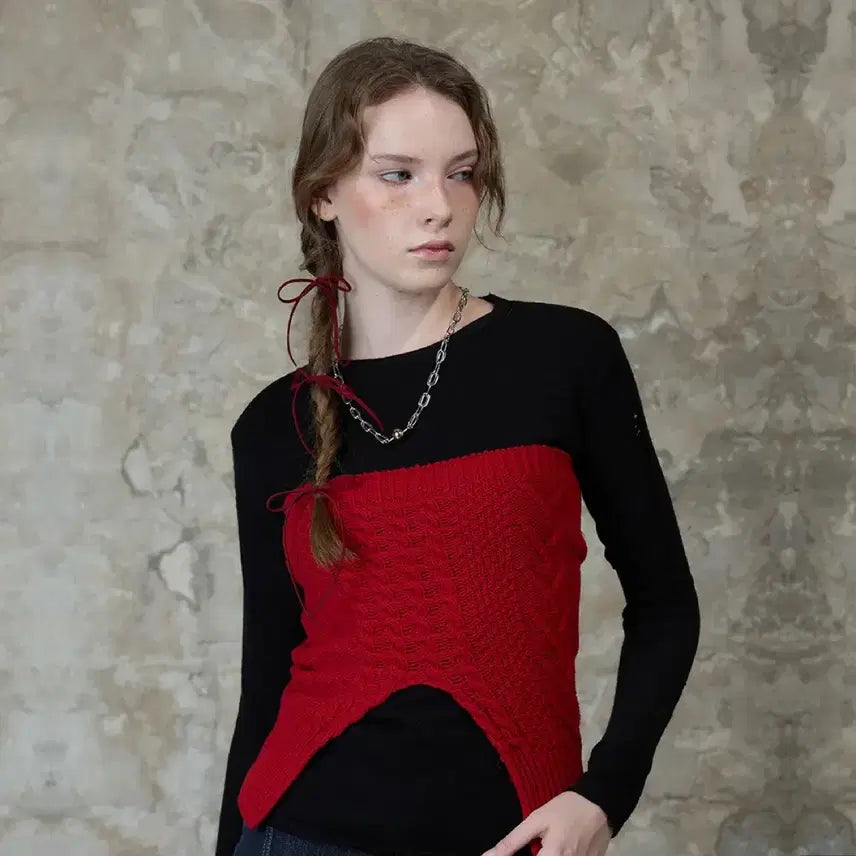 [BUNJANG] Lartizen L13 Knit Top Set Red / 라티젠 L13 KNIT TOP SET RED 레드 탑 블랙 니트 세트