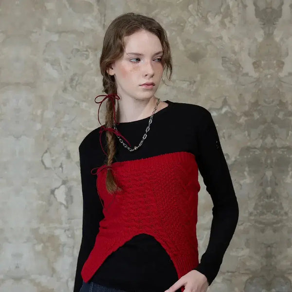 [BUNJANG] Lartizen L13 Knit Top Set Red / 라티젠 L13 KNIT TOP SET RED 레드 탑 블랙 니트 세트