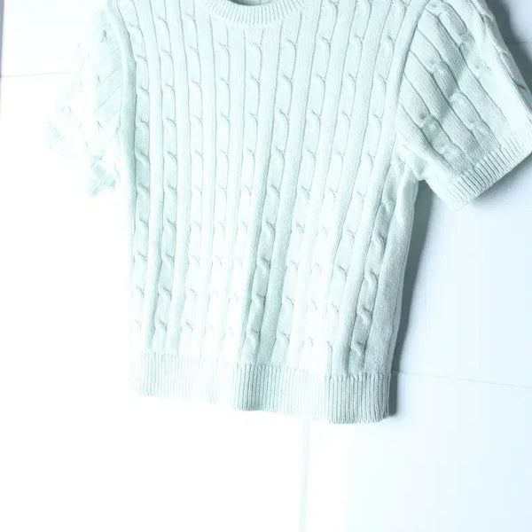 [BUNJANG] SPAO Cable Knit Cropped T-Shirt (Light Green) / W(M) 스파오 반팔 티셔츠 니트 케이블 꽈배기 크롭 연그린-H36613