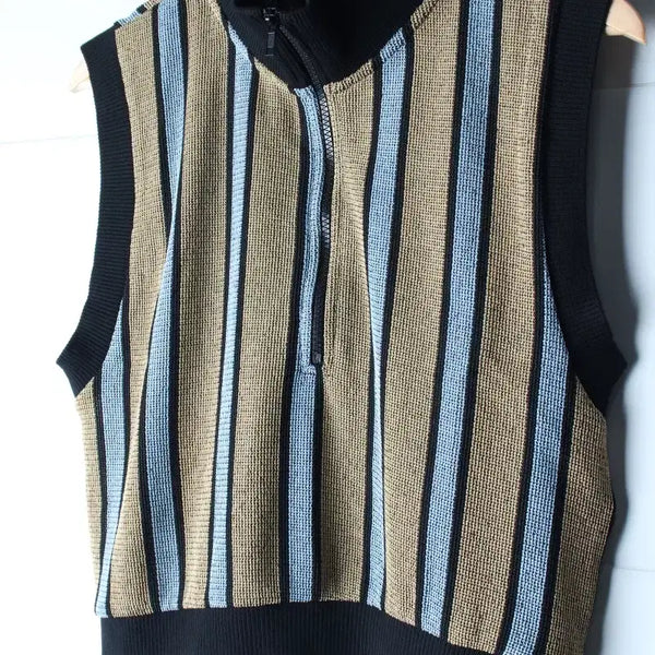 [BUNJANG] Zara Striped Half-Zip Cropped Knit Vest / W(L) 자라 반팔 티셔츠 니트조끼 반집업 크롭 스트라이프-H36637