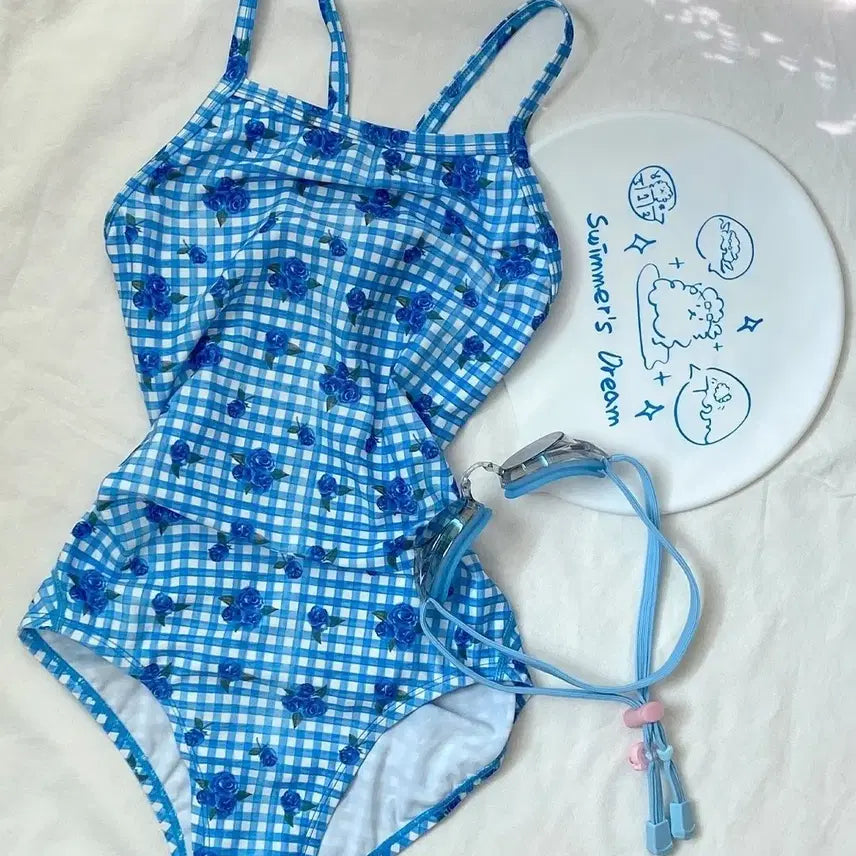 [BUNJANG] Loopploop Checkered Flower One-Piece Swimsuit / 루프루프 체크 플라워 원피스 수영복 (새제품급)