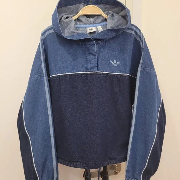 [BUNJANG] Adidas Two-Tone Denim Hoodie Oversized Size S / 아디다스 투톤 데님 후드티 오버핏 S사이즈