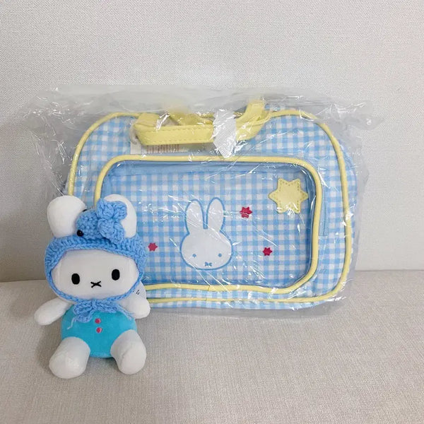[BUNJANG] Miffy Check Pouch Bag (Blue) with Keychain / 미피 체크 파우치 가방 (블루) + 키링 포함