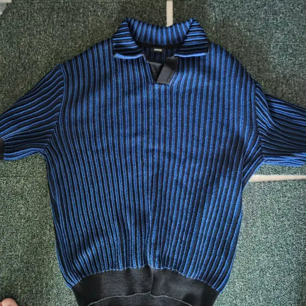 [BUNJANG] System Homme Navy Collared Short-Sleeve Knit Top Size 100 / 시스템옴므 정품 네이비 카라 반팔 니트 100사이즈