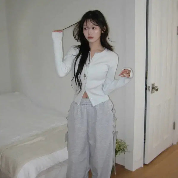 [BUNJANG] MINIPOE Bay Eyelet Training Pants Gray / 미니포에 베이 아일렛 트레이닝 팬츠