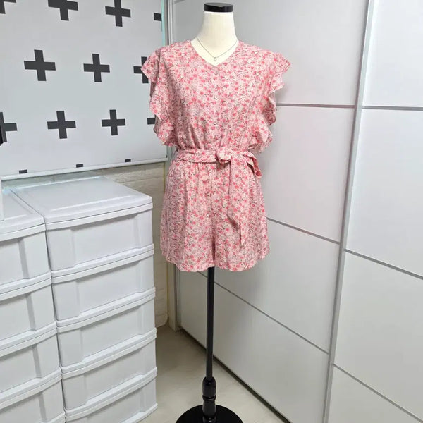 [BUNJANG] Floral Shorts Jumpsuit (Pink) / (새제품)플라워 반바지 점프수트(핑크)