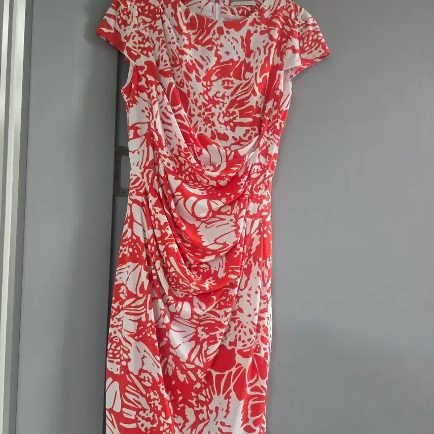 [BUNJANG] Orange White Flower Pattern Midi Dress / 오렌지 화이트 플라워 패턴 원피스