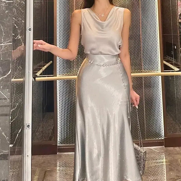[BUNJANG] Silk Satin Long Skirt (New) / 수입의류 실크새틴롱치마(새상품)