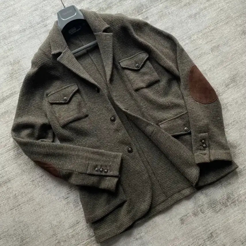 [BUNJANG] Polo Ralph Lauren Classic Suede Patch 4-Pocket Knit Jacket / 폴로 랄프로렌 클래식 스웨이드 패치 4포켓 니트 자켓