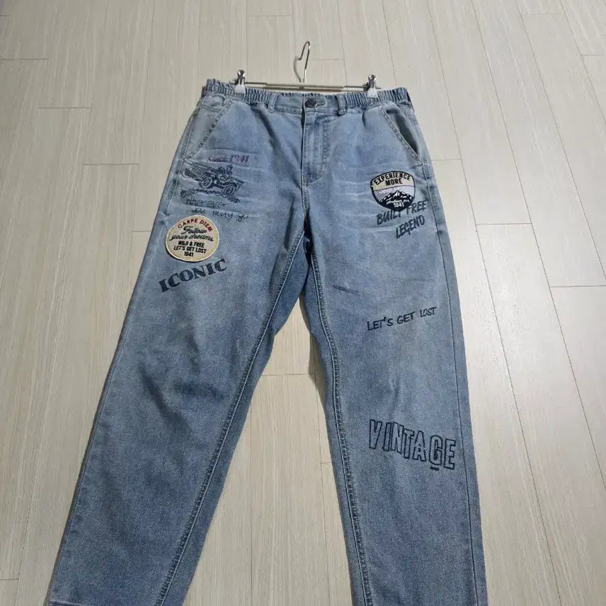 [BUNJANG] Jeep Vintage Patch Printing Wide Fit Jeans / 청바지 지프  와이드 핏 빈티지 패치 프린팅
