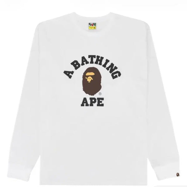 [BUNJANG] BAPE College Long Sleeve T-Shirt White / 베이프 컬리지 롱슬리브 티셔츠 화이트