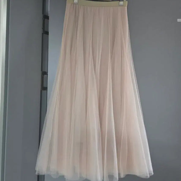 [BUNJANG] Pink Tiered Chiffon Long Skirt / 연핑크  캉캉 쉬폰 긴스커트(가게판매)