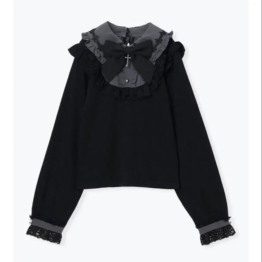 [BUNJANG] NOEMIE Gothic Rose York Ribbon Blouse Black M / NOEMIE 노에미 고딕 로즈 요크 리본 블라우스 블랙 M + 브로치