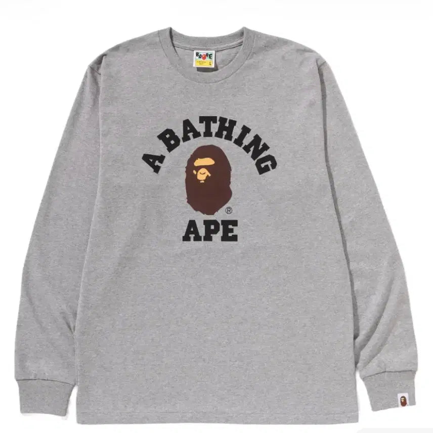 [BUNJANG] BAPE College Long Sleeve T-Shirt Grey / 베이프 컬리지 롱슬리브 티셔츠 그레이