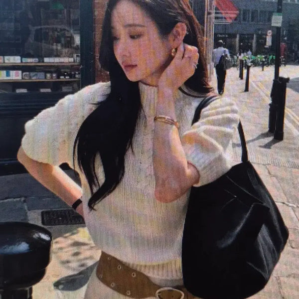 [BUNJANG] Short Sleeve Knit Top 2 Colors / (해외배송)반팔 니트 2컬러