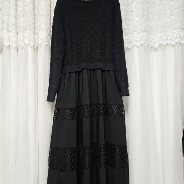 [BUNJANG] Baneike Knit Lace Long Dress / 반에이크  니트 레이스 롱원피즈
