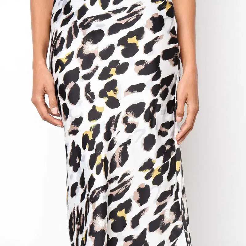 [BUNJANG] Satin Leopard Print Midi Skirt / 새틴 레오파드 미디 스커트 호피 치마 27인치